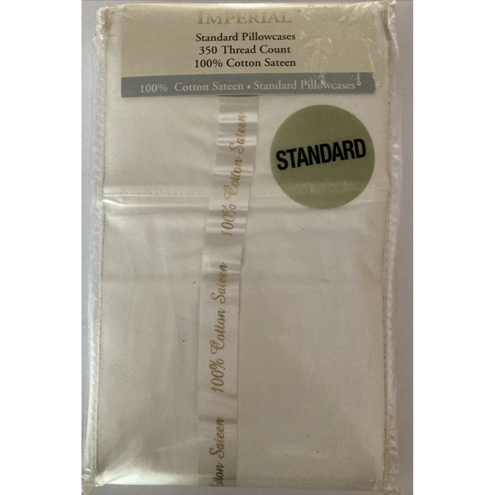 Imperial Collection Two Standard 100% Sateen Cotton Pillowcases 350 Thread Count